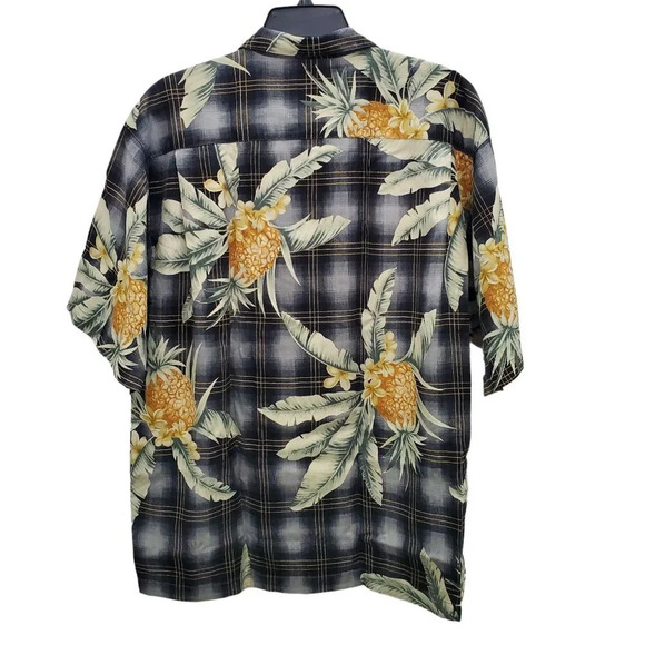 Tommy Bahama Men's Black Pineapple Tree 100% Silk Tropical Camp Shirt Size L - Picture 4 of 4